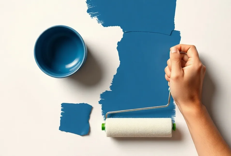 Outils de peinture disposés dans l'ordre des étapes du chantier