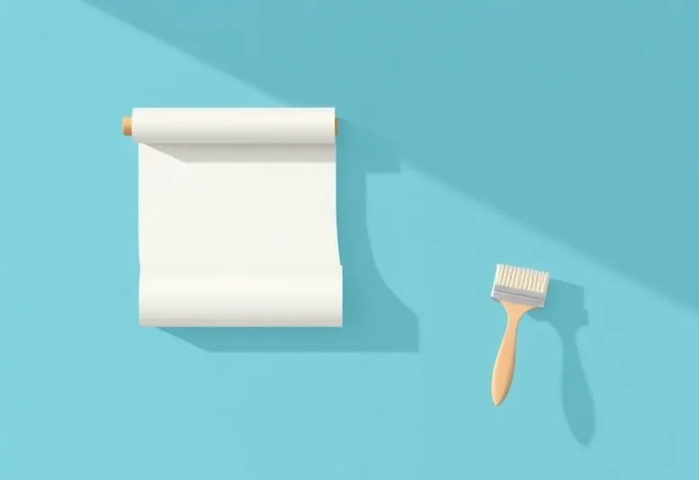 Pose de papier peint, rouleau et brosse à maroufler